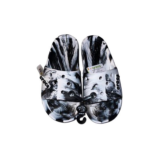 CROC NWT black & white marbled slides sz womans 6 - Picture 1 of 5